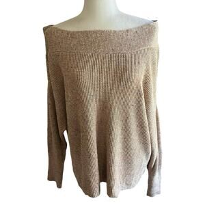 Free People Alana Knit Sweater Size S Off Shoulder Beige 3/4 Sleeves Women Boho